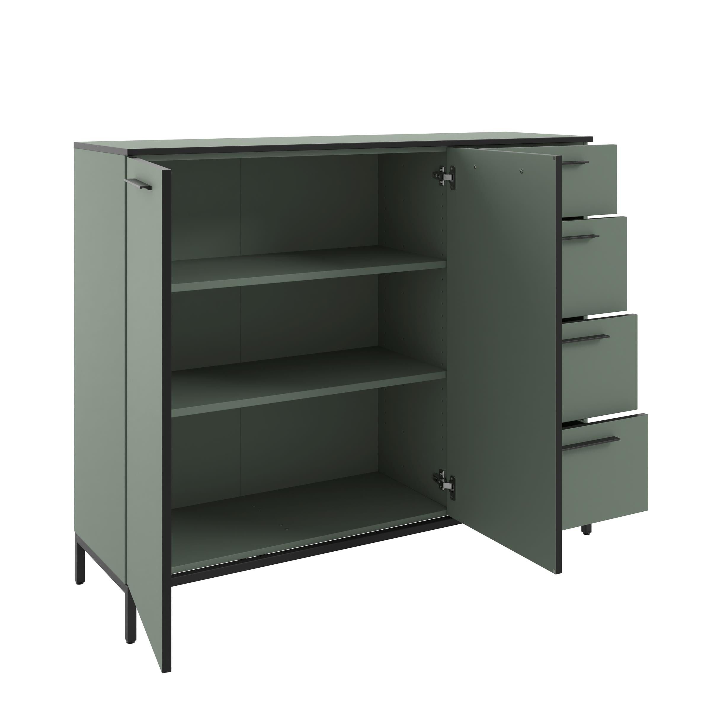 freiraum Sideboard soul, in Schilfgrün - Metall schwarz matt - 135x110,6x40cm (BxHxT)