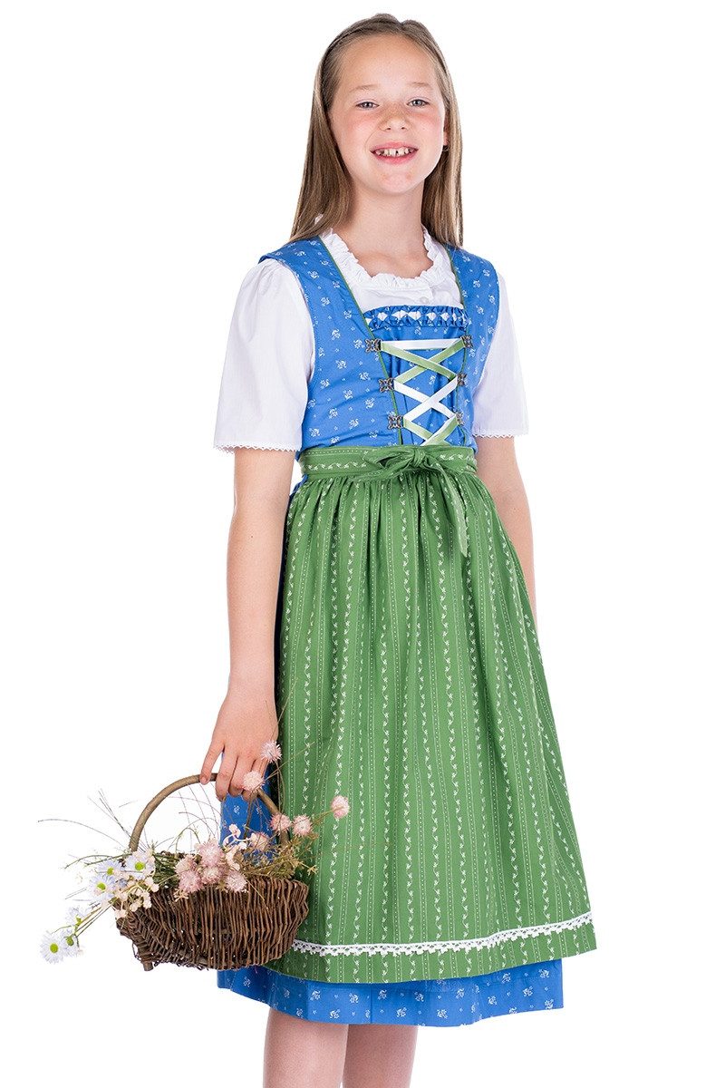 Isar-Trachten Dirndl Kinderdirndl 3tlg. - AIKA - blau/apfelgrün