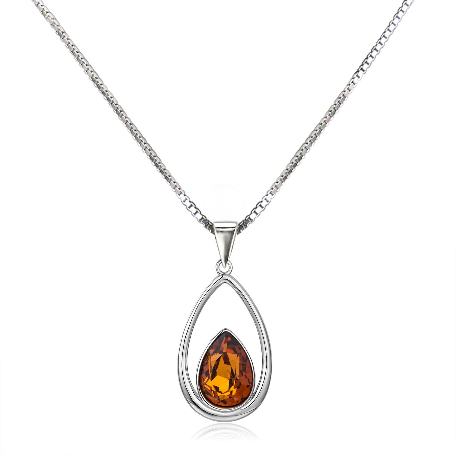 Kette mit Anhänger Damen Halskette 925 Silber Tropfenanhänger mit Tropfen Kristall