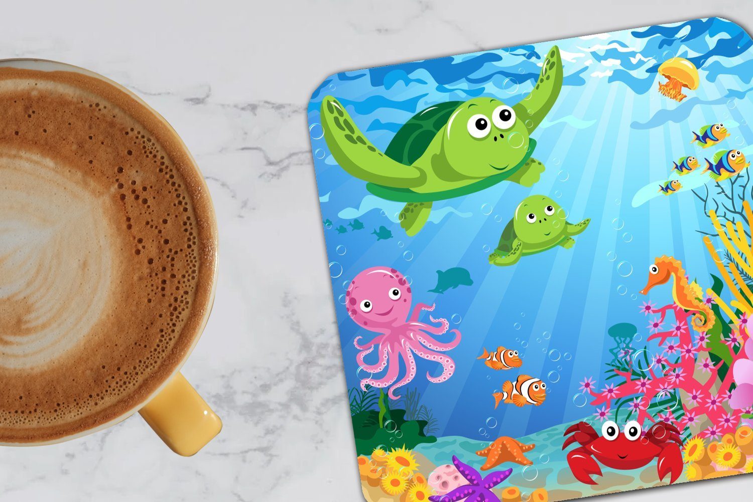 Wassertieren schwimmenden von Kinder, Gläser, Illustration Glasuntersetzer Korkuntersetzer, Untersetzer, Tischuntersetzer, Glasuntersetzer, MuchoWow für Zubehör Tasse 6-tlg., für