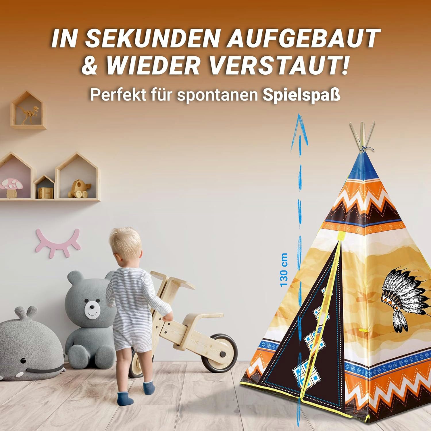 Play Fun Tipi-Zelt / Kinderspielzelt, mit naturbelassenem Holzgestänge und individuell bemalbar – Bild 3 von 5