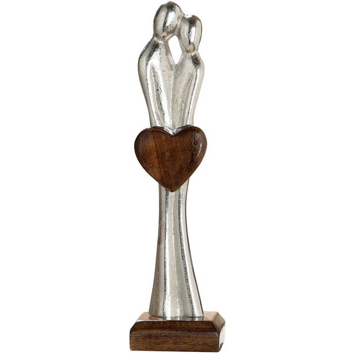 GILDE Dekofigur Skulptur Figura Herz voller Liebe silber (1 St) Dekoobjekt Höhe 30 cm aus Metall und Holz Wohnzimmer
