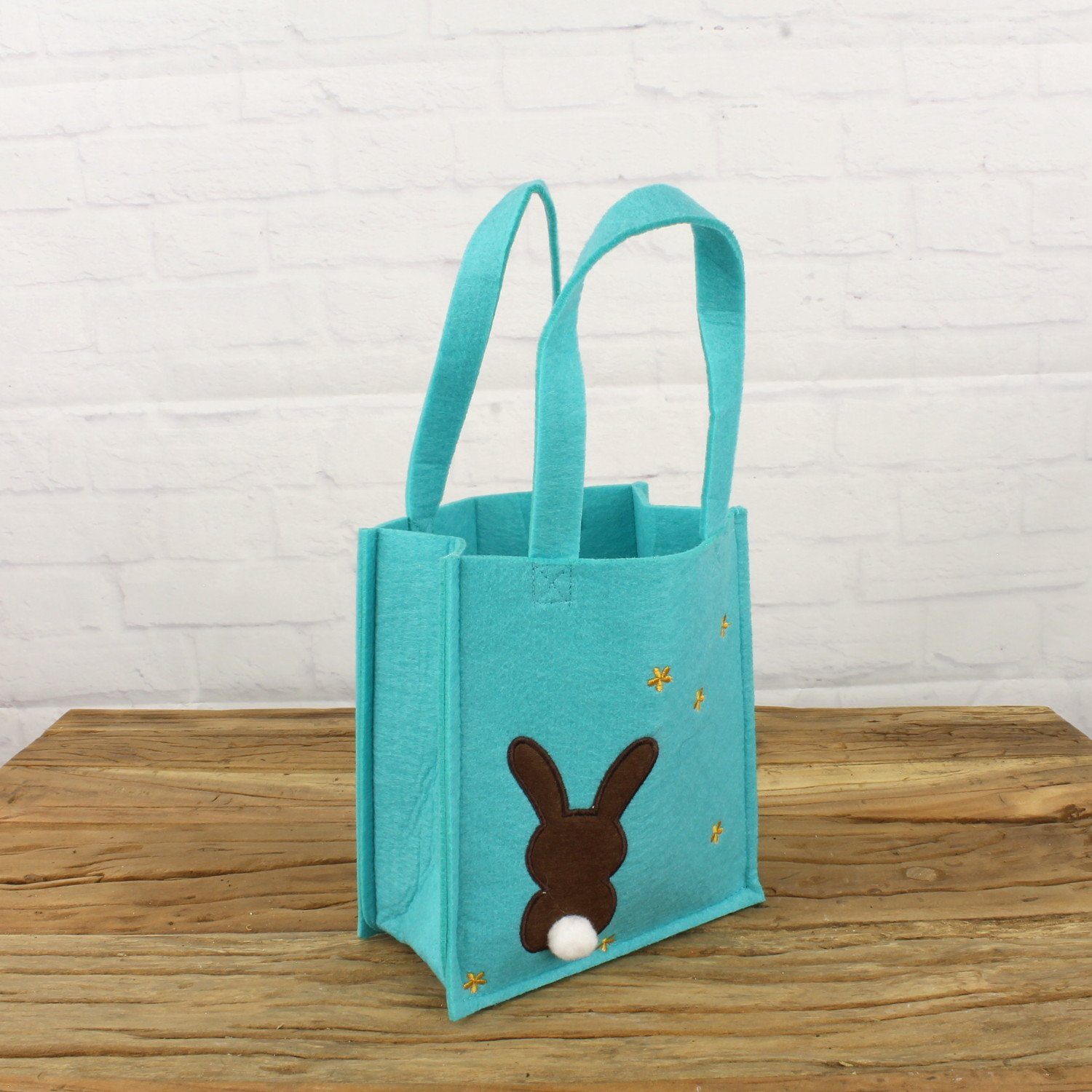 Macosa Home Osternest Oster-Geschenktasche Hase Filz Türkis 20 cm Filztasche, mit Henkel Ostertüte Tasche Osterfilztäschchen