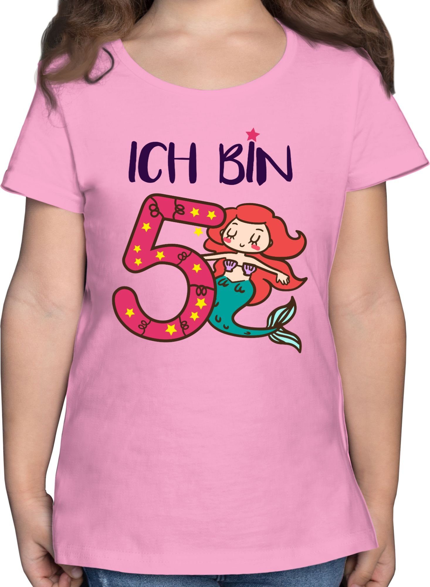 Shirtracer T-Shirt Ich bin fünf Meerjungfrau 5. Geburtstag 1 Rosa