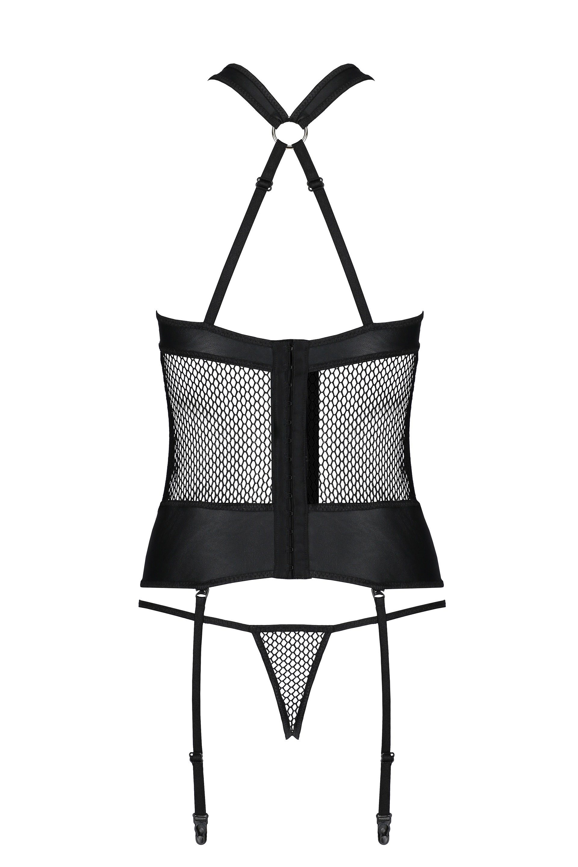 Passion Corsage Corsage Amanda schwarz Wetlook Netz transparent Strapse (Set)