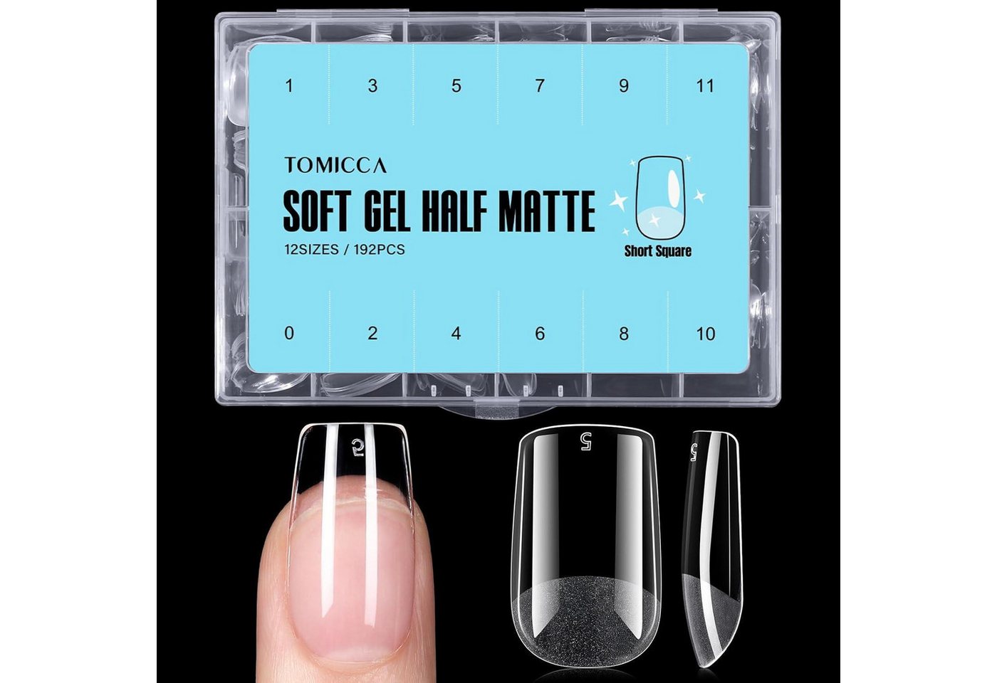LuxusKollektion Kunstfingernägel Nageltips 192 Stück Gel Fullcover Nagelspitzen DIY 12.Quadrat Kurz