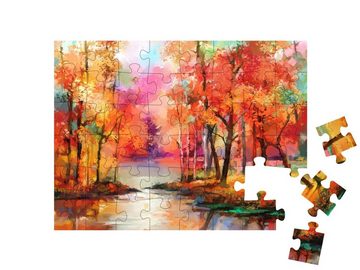 puzzleYOU Puzzle Ölgemälde: Bunte Herbstbäume, 48 Puzzleteile, puzzleYOU-Kollektionen Herbst, Himmel & Jahreszeiten