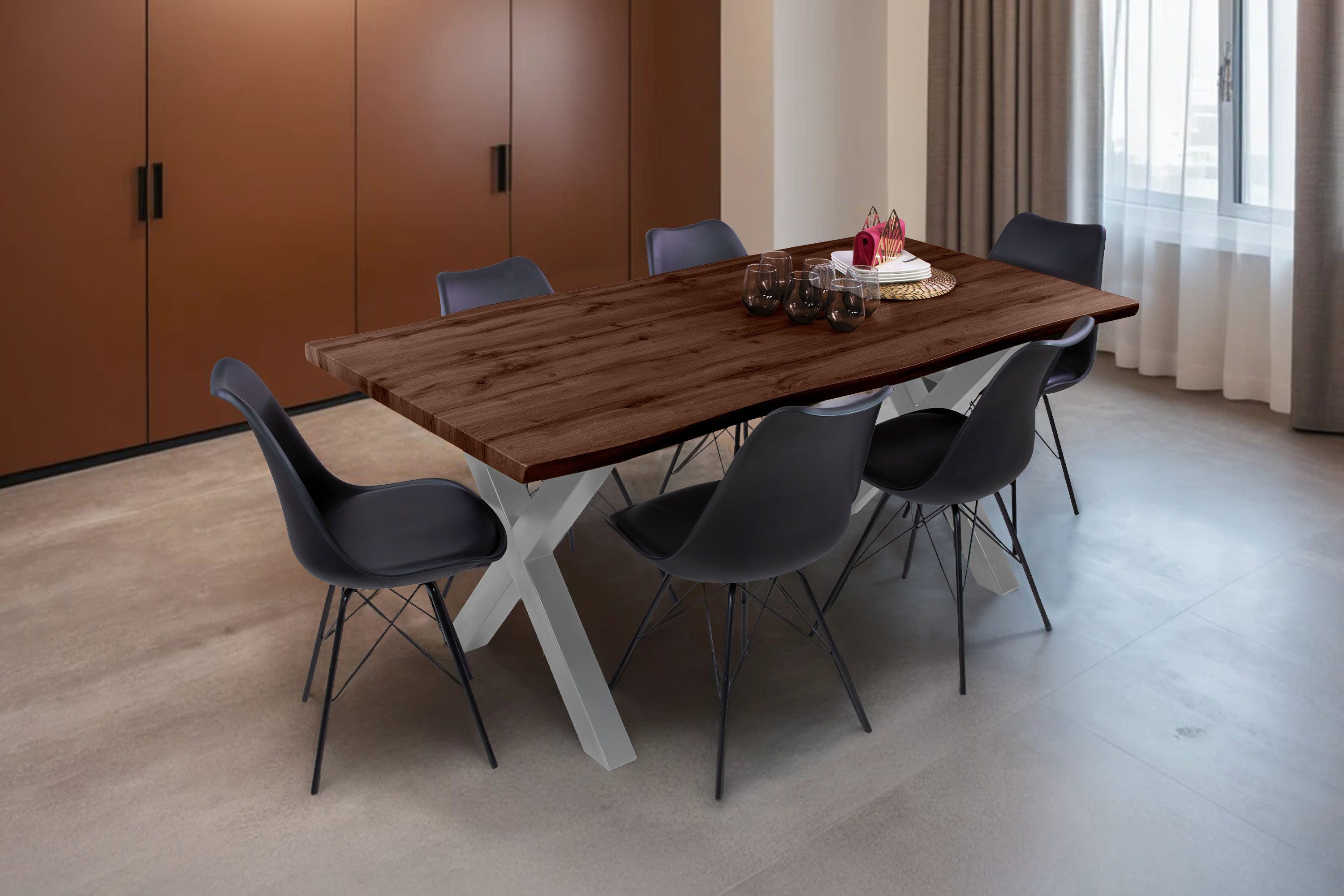 Loreno® Esstisch Josy, Nussbaumholz, Baumkante, MDF-Platte, günstig online kaufen