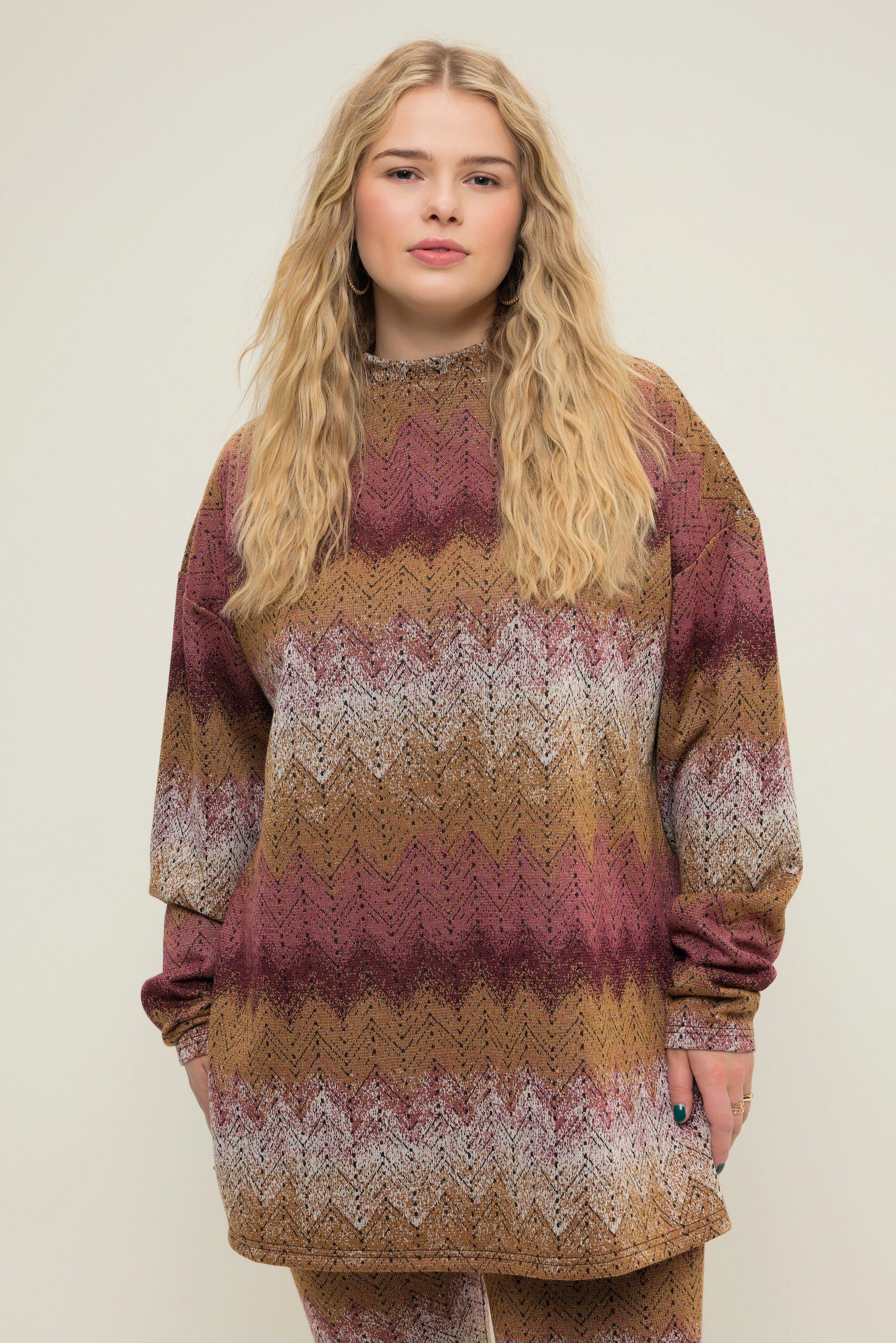 Sweatshirt Longsleeve oversized Glitter Zackenstreifen