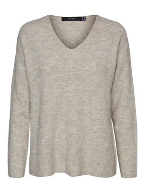 Vero Moda Strickpullover Strickpullover V-Ausschnitt Langarm Sweater VMCREWLEFILE 6112 in Beige