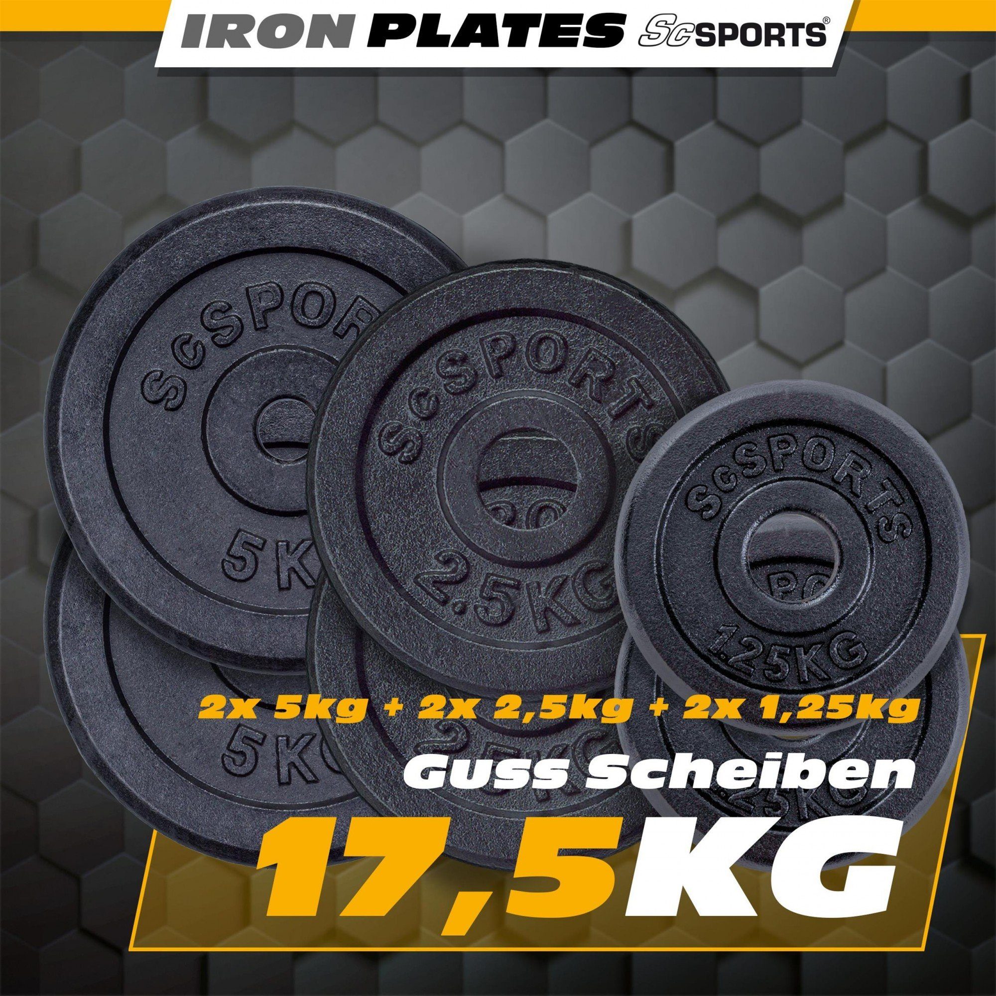 Hantelscheiben 17,5 (10002526-tlg) Gusseisen ScSPORTS® 30mm Gewichte, Set kg Gewichtsscheiben