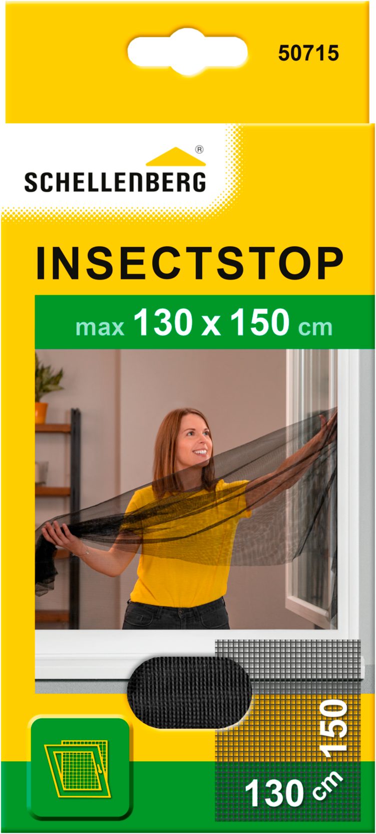 SCHELLENBERG Москитная сетка-Gewebe für Fenster ohne bohren, (Set, 1-St), Insektenschutz inkl. Befestigungsband, 130 x 150 cm, anthrazit, weiß