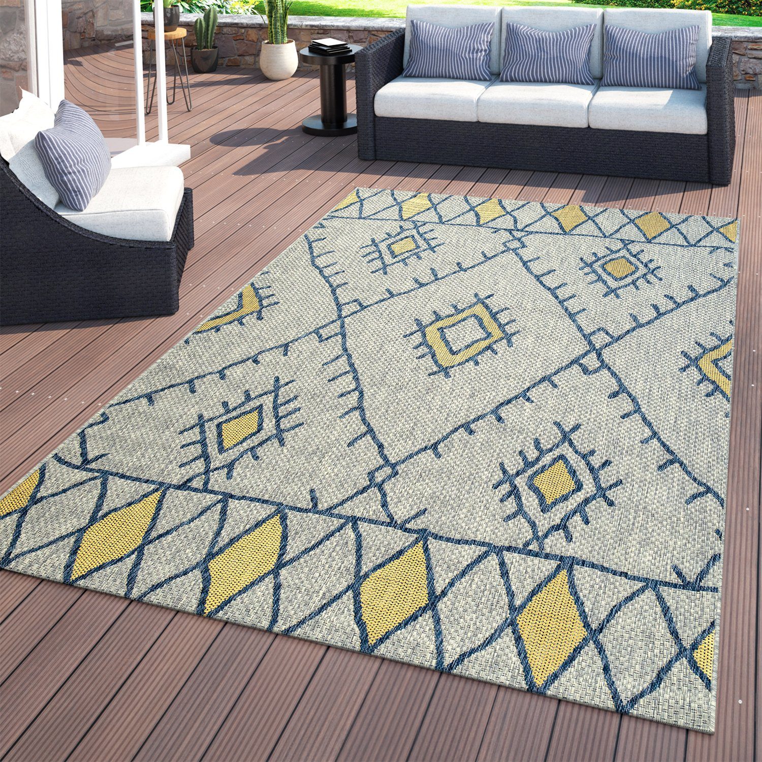 Outdoorteppich Flachgewebter In- & Outdoor Teppich Ethno, TT Home, rechteckig, Höhe: 8 mm
