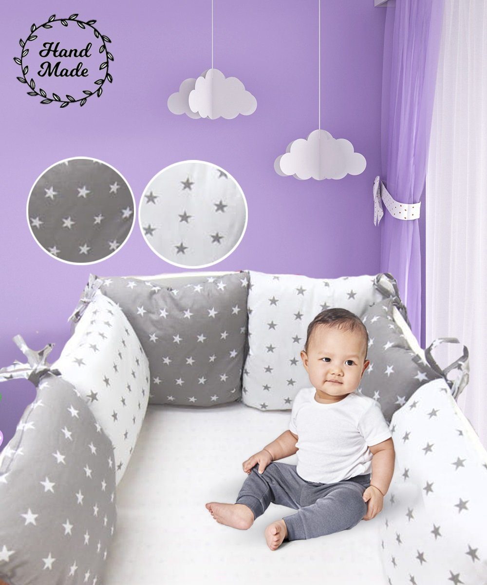 Bettumrandung Kantenschutz Bettnestchen Kissen-Nestchen Babybett 6 Stück Kissen Sterne Welt der Träume, (Set 6 Stück Kissen), Made in Europe