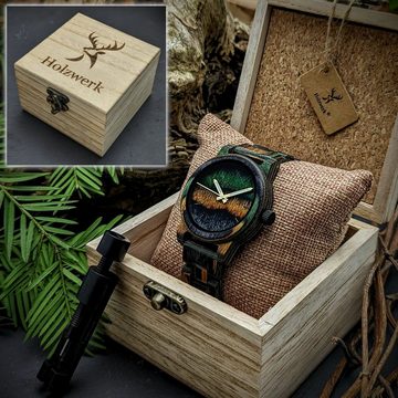 Holzwerk Quarzuhr WIESMOOR Damen & Herren Holz Tarn Armband Uhr, braun, grün, schwarz