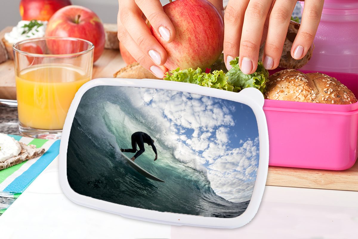 Kinder, für auf Lunchbox Erwachsene, Mädchen, Snackbox, Surfer Wellen, Kunststoff Kunststoff, rosa (2-tlg), Brotbox Brotdose MuchoWow