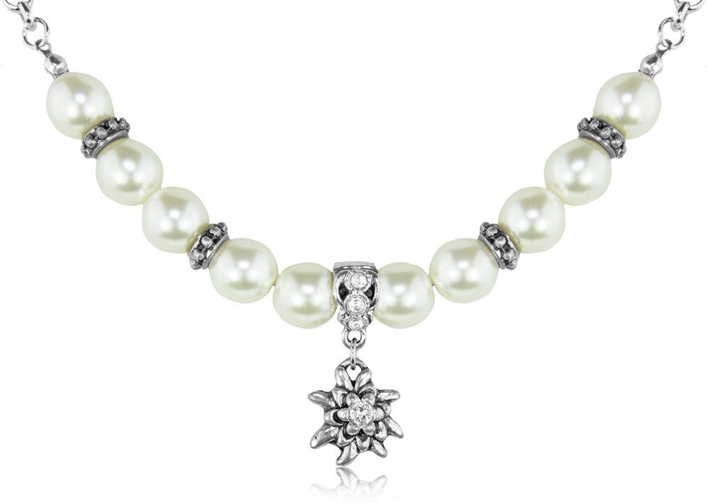 Perlenkette »Halbperlenkette "Juliana" mit Edelweißanhänger mit Swarovski®  Kristallen« (1-tlg., inkl. Schmuckbox)