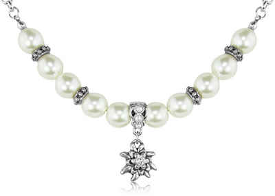 LUISIA® Perlenkette Halbperlenkette "Juliana" mit Edelweißanhänger mit Swarovski® Kristallen (1-tlg., inkl. Schmuckbox)
