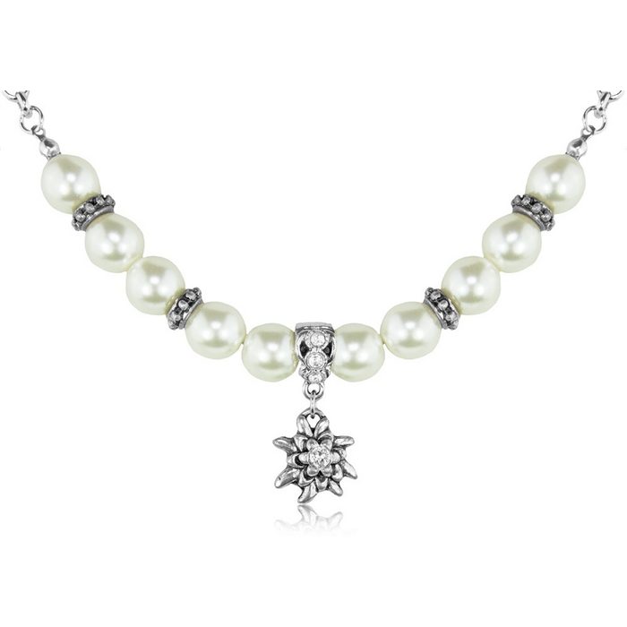 LUISIA® Perlenkette Halbperlenkette "Juliana" mit Edelweißanhänger mit Swarovski® Kristallen (1-tlg. inkl. Schmuckbox)