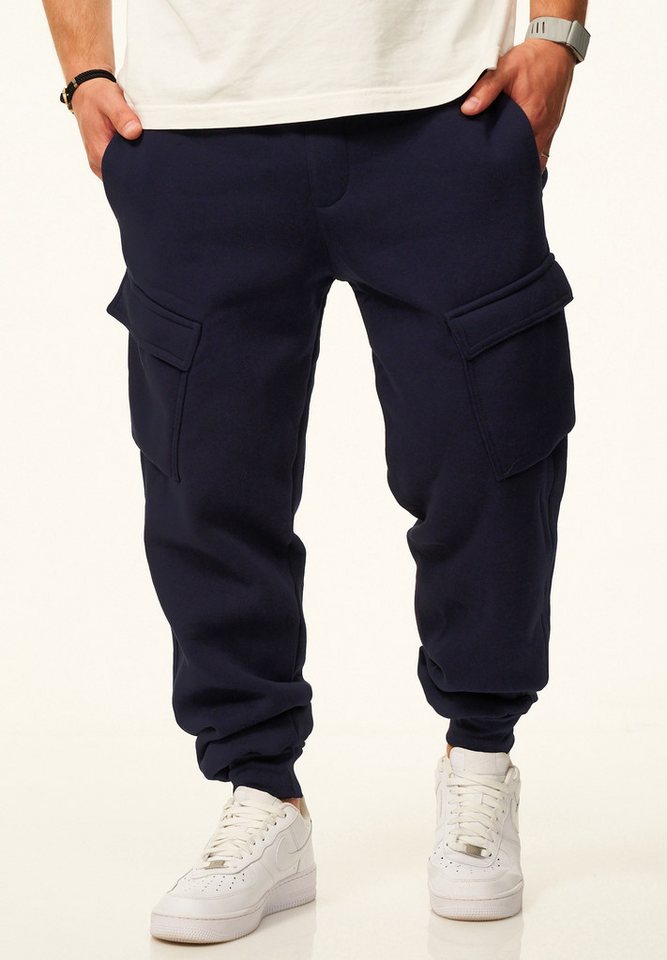 DAILY COTTON Jogginghose als Cargohose - Lange Trainingshose Sweatpants Herren Freizeithose mit Bündchen aus Baumwolle im Regular-Fit