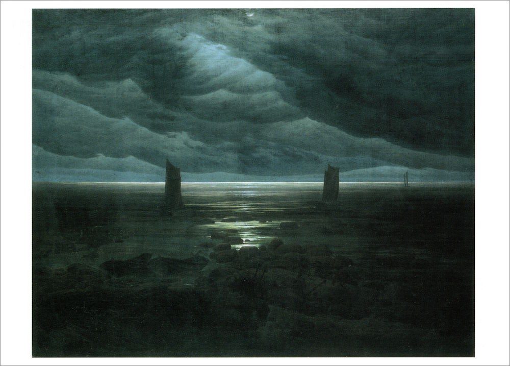 Postkarte Kunstkarte Caspar David Friedrich "Meeresufer im Mondschein"