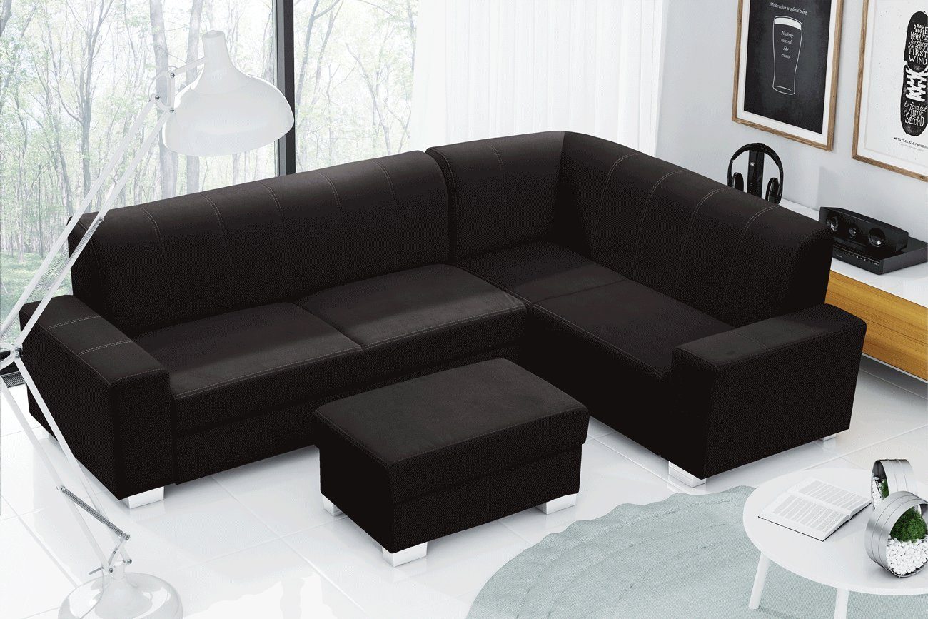 Bettfunktion Mit Sofa Bettkasten Bettfunktion mit + Schwarz Ecksofa Sofa Schlafsofa Designer Ecksofa, JVmoebel