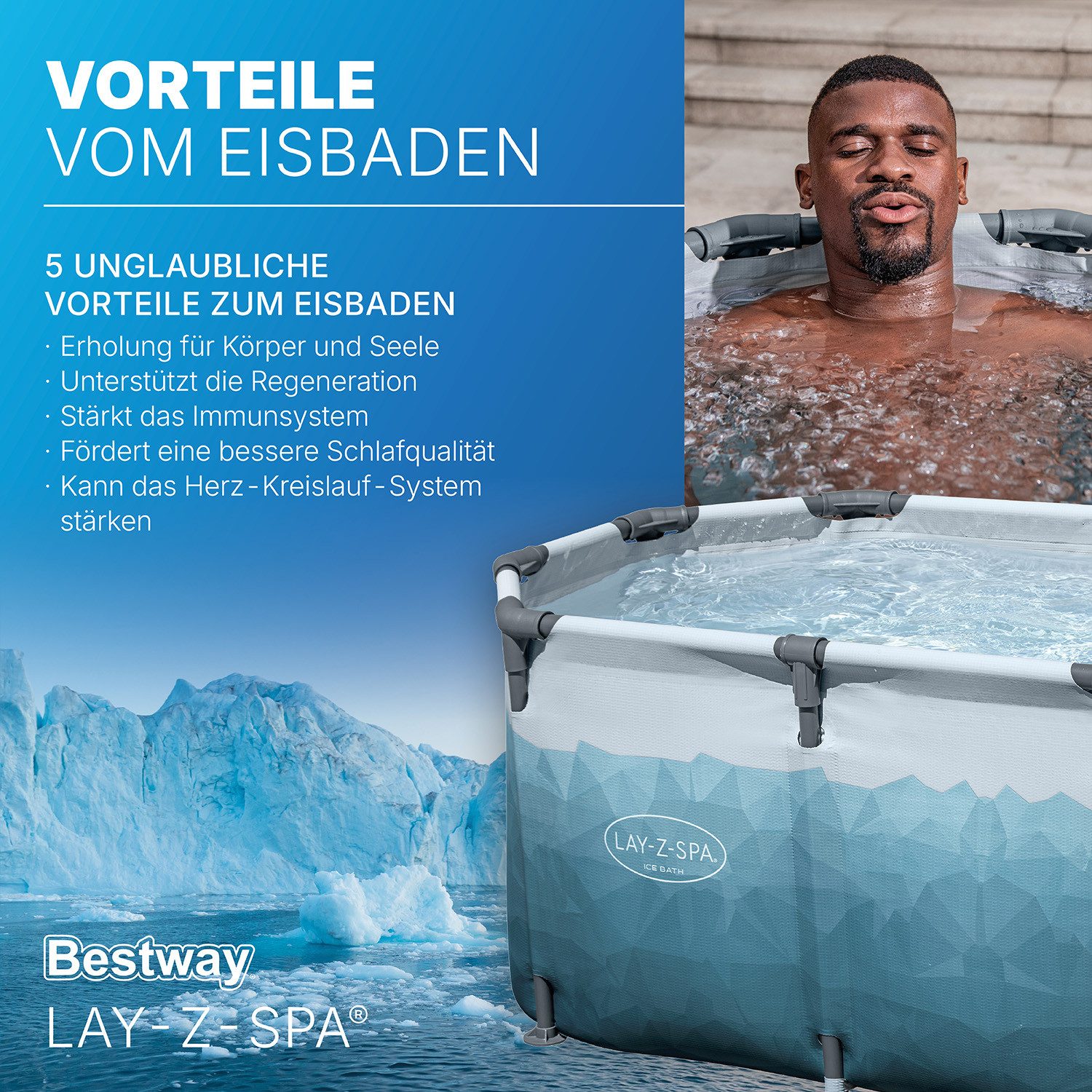 Bestway Pool LAY-Z-SPA® Eisbad Glacial Dip™ (Set, Inkl. Filterpumpe, Abdeckplane / 150 x 90 x 65 cm), Integrierter Ganzjahresschutz Polar-Shield