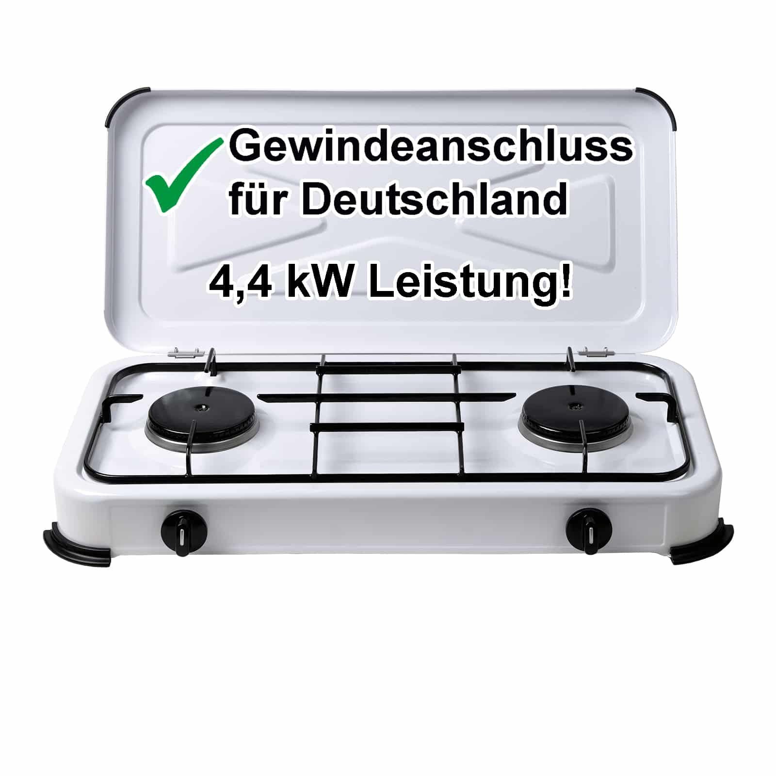 Gaskocher 2 flammig 50mbar Propan Gas Campingkocher 4,4 kW Gas-Kochfeld Gasherd