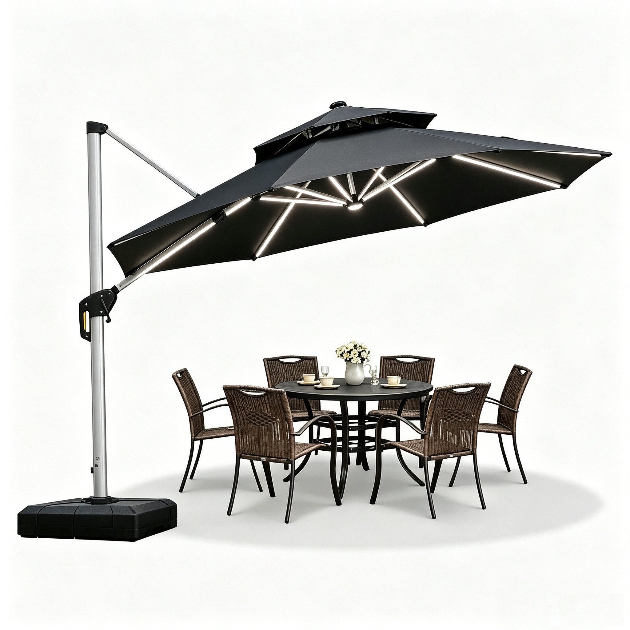 PURPLE LEAF Sonnenschirm Runder Außenbereich Ampelschirm, Gartenschirm mit Solar LED, LxB: 330,00x330,00 cm, für Garten,Terrasse, Pool