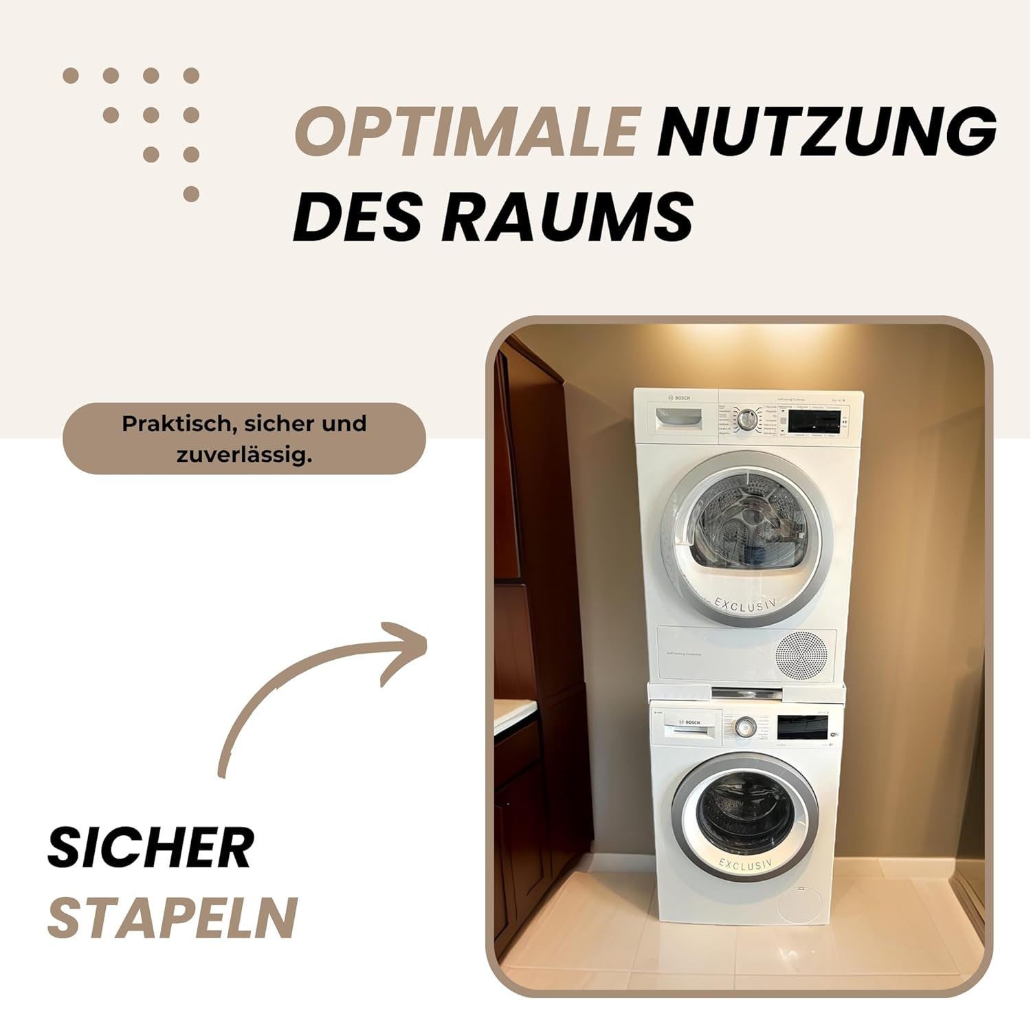 SURFOU Waschmaschinenuntergestell Verbindungsrahmen für Waschmaschine und Wäschetrockner 50-70cm, Zubehör für Zwischenbausatz Stapelrahmen, Waschmaschinenzubehör, Ausziehbarem, Stapelbausatz Tiefenverstellung Vibrationsfunktion Einstellbare