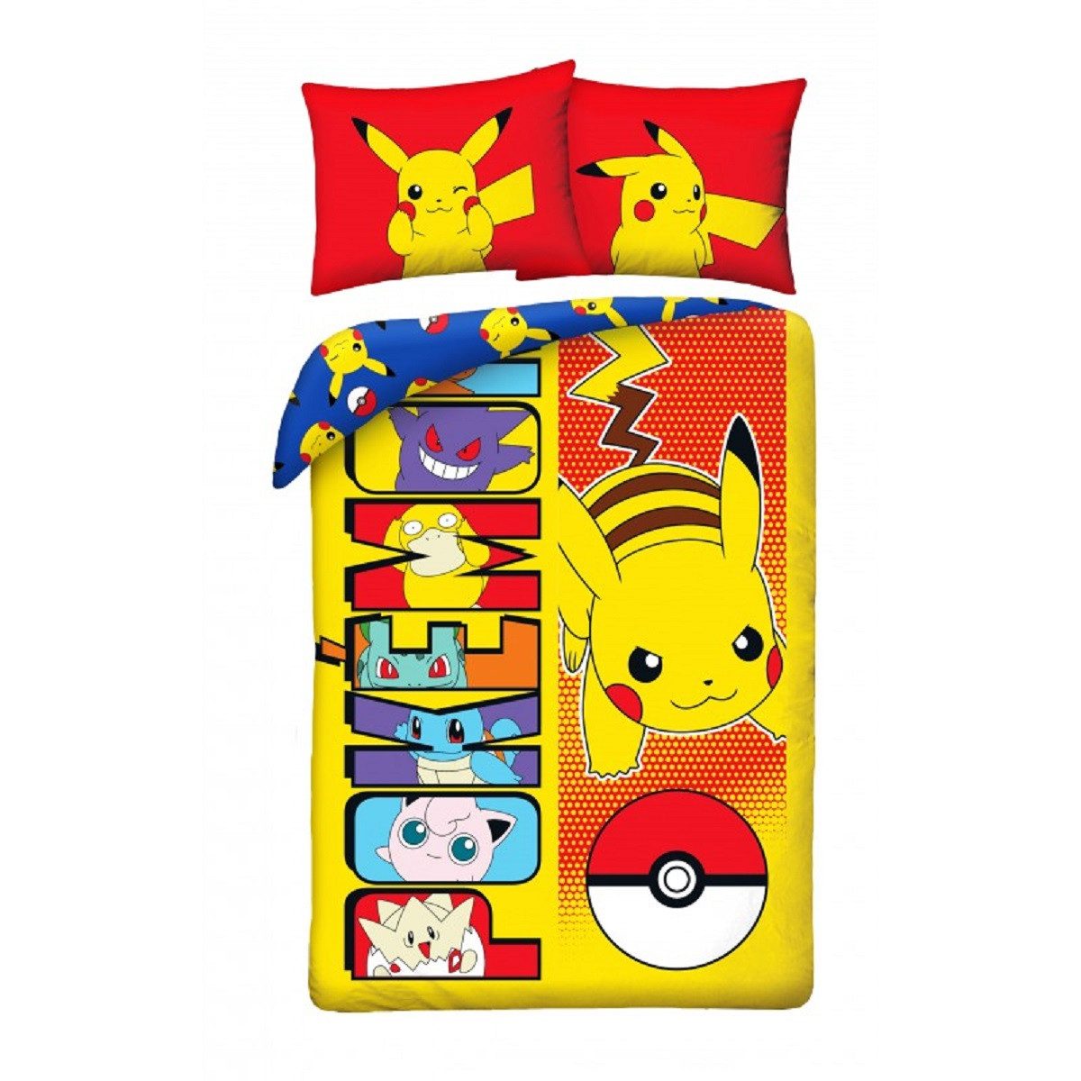 POKÉMON Bettwäsche Set Baumwolle Bettdeckenbezug 140 × 200 cm mit 70 × 90 cm Kissenbezug, 2 teilig, mit Reißverschluss