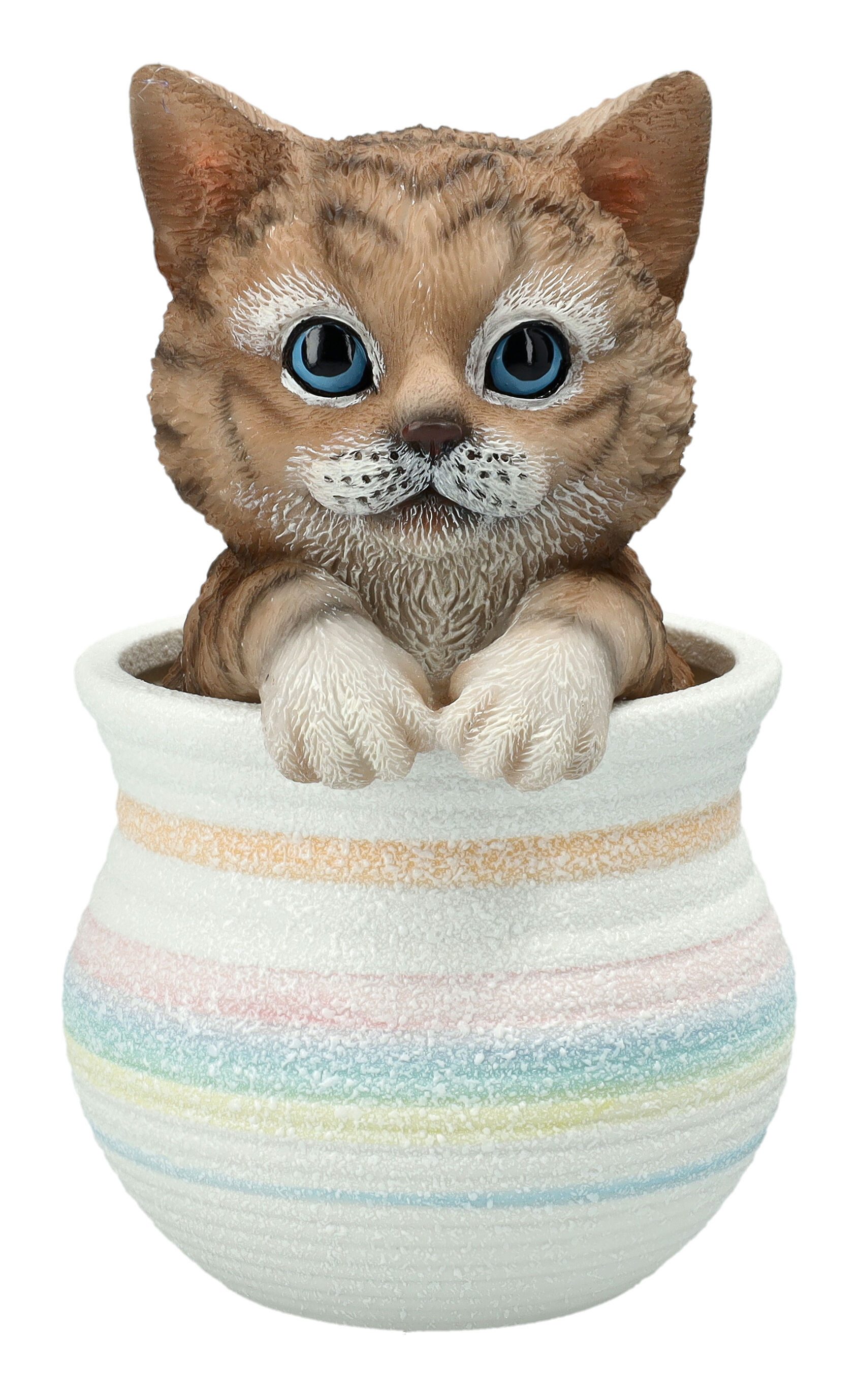 Figuren Shop GmbH Tierfigur Katzenfigur Blumentopf – Niedliche Dekofigur handbemalt 16 cm Katze