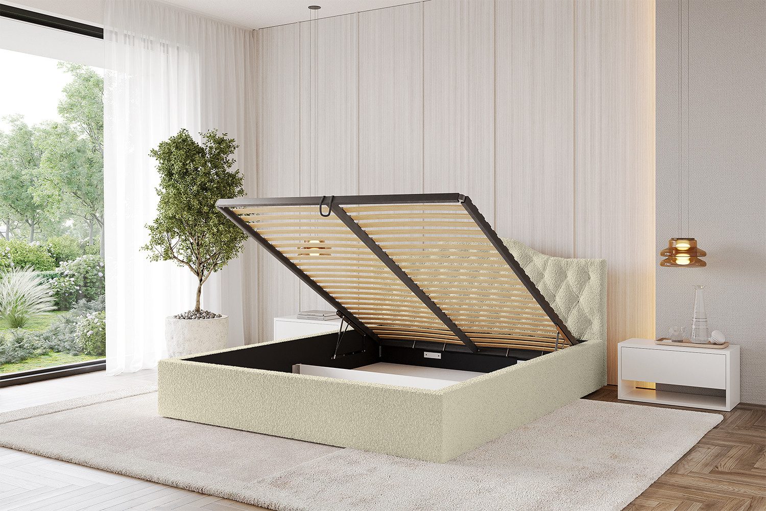 ALTDECOR Polsterbett FALIO-v1 (Polsterbett mit Bettkasten und Lattenrost, Boxbett ohne Matratze), Doppelbett mit Stauraum, Bett mit Kopfteil