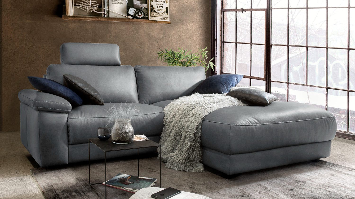 KAWOLA Ecksofa LOLA, Couch L-Form rechts oder links, Sitzvorzug motorisch, Stoff oder Leder