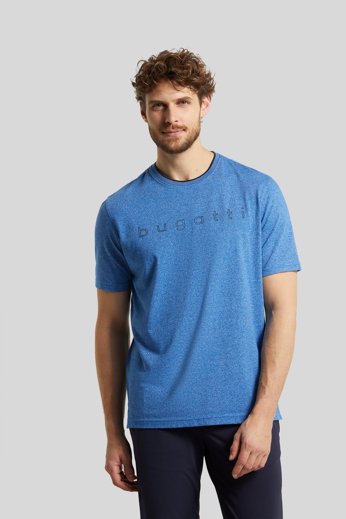 bugatti T-Shirt mit großem bugatti Logo-Print blau