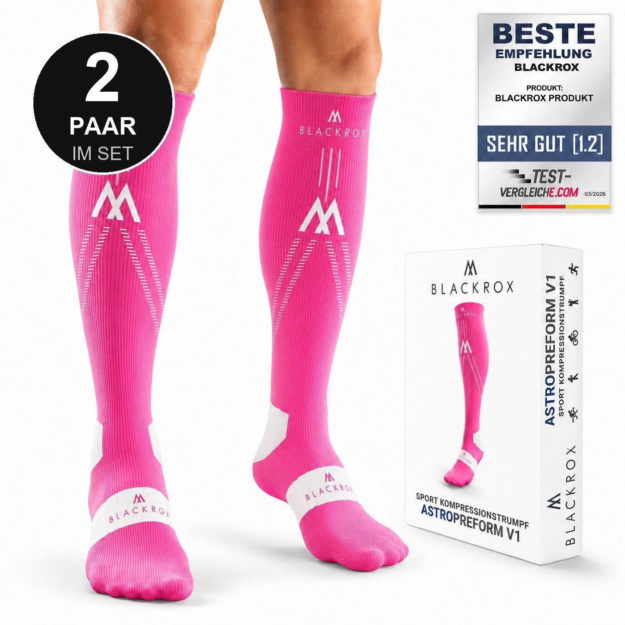 BLACKROX Kompressionsstrümpfe [Vergleichssieger 2026] Astropreform V1 2er-Set, Gr. S-XL