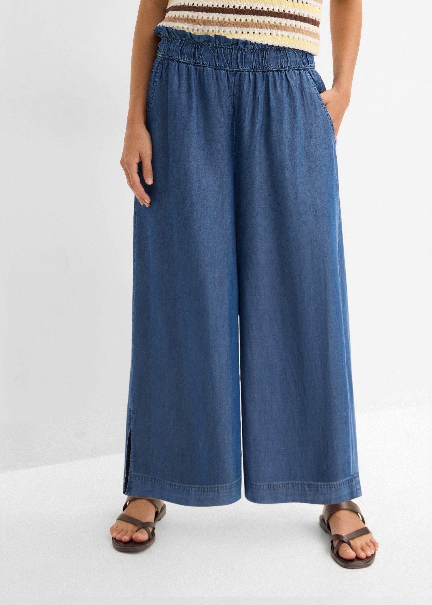 bonprix Palazzohose in Jeansoptik, aus Lyocell, mit Komfortbund, Loose Fit
