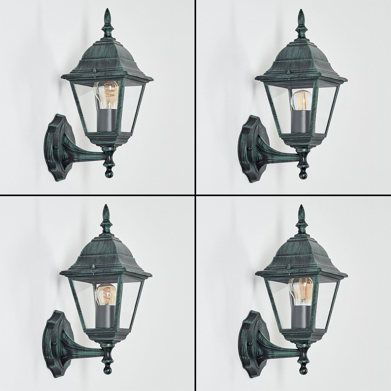hofstein Außen-Wandleuchte Wandlampe in antikem Look aus Metall/Glas in Schwarz-Grün/Klar, ohne Leuchtmittel, im klassischen Landhaus-Stil, Außenleuchte für Terrasse, 1x E27, IP44