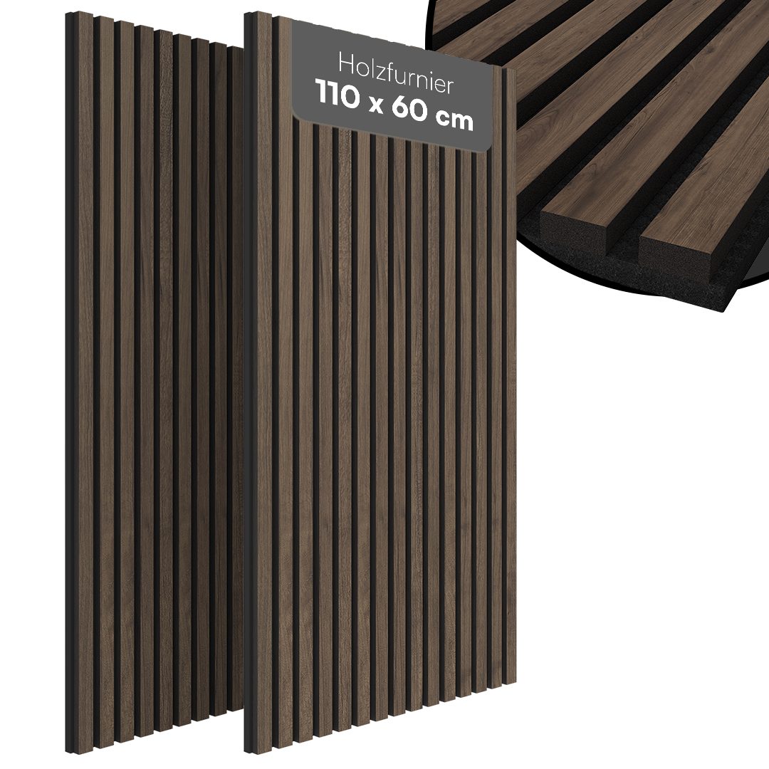 Bellamio Wandpaneel Kilwa, Akustikpaneel Holzoptik, BxL: 60x110 cm, 0,66 qm, (Walnuss, 2-tlg) 3D Lamellenwand schallabsorbierend, in verschiedenen Größen verfügbar