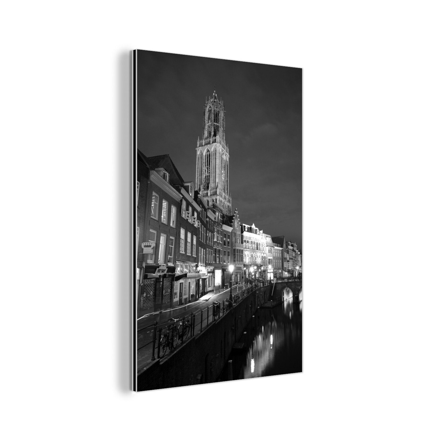 MuchoWow Metallbild Der Domturm und die alte Gracht von Utrecht in den Niederlanden -, (1 St), Alu-Dibond-Druck, Gemälde aus Metall, Aluminium deko