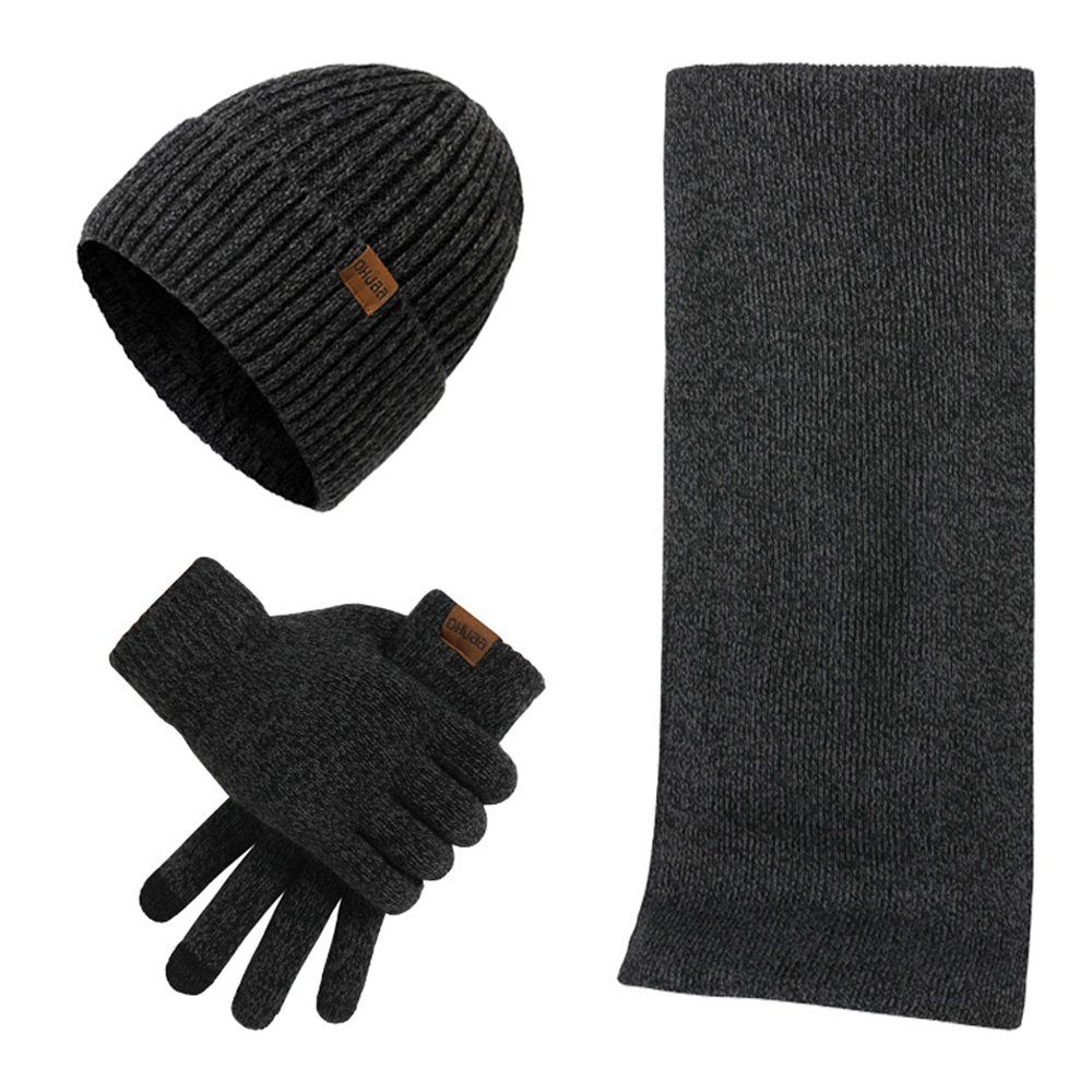 An Ära FG Mütze & Schal Mütze Schal Handschuhe 3er Set, Geschenk, Warme Mode, Stricken dunkelgrau