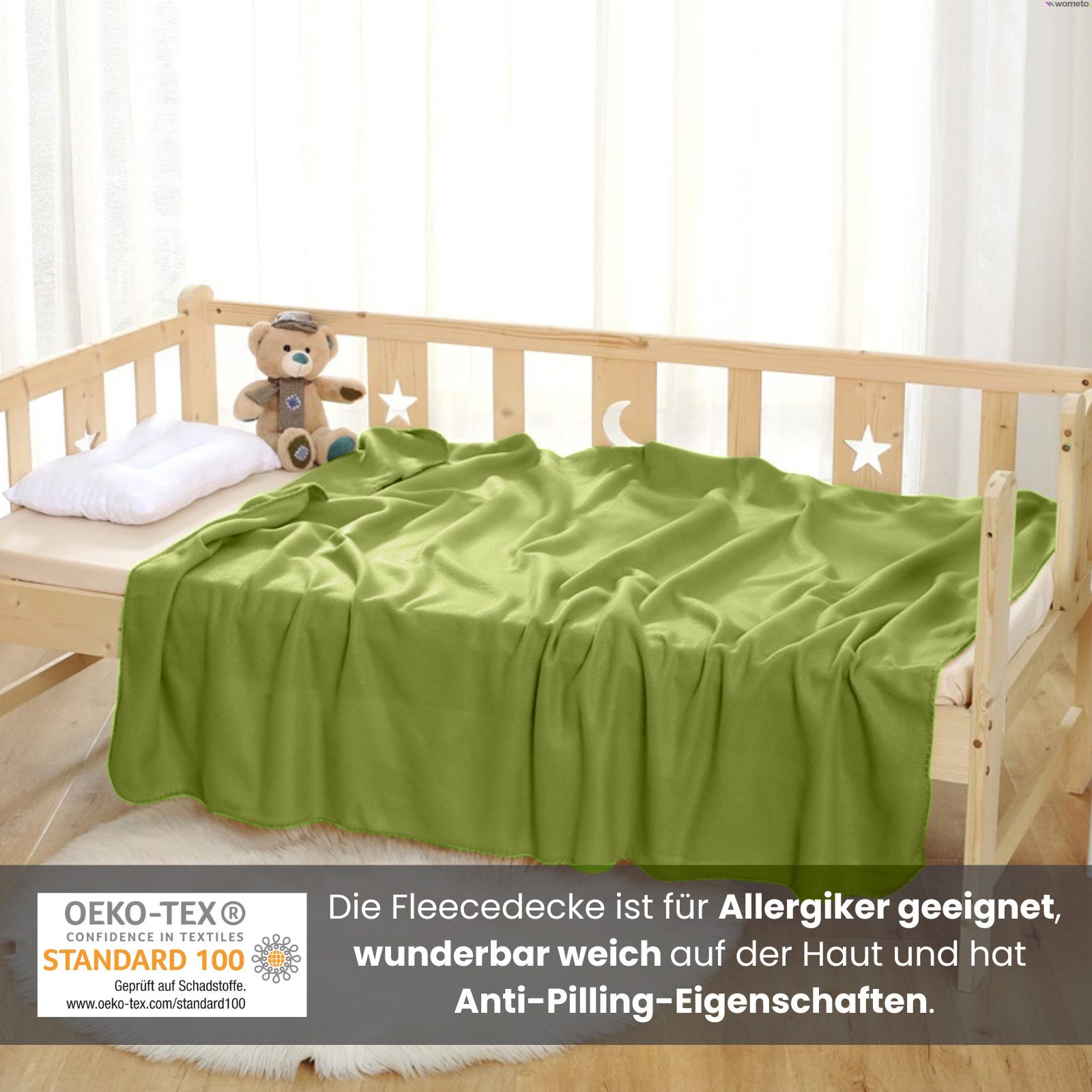 Wohndecke Polar-Fleece ca. 130x160, wometo, OEKO-TEX®, Fleecedecke mit Kettel-Einfassung & Anti-Pilling