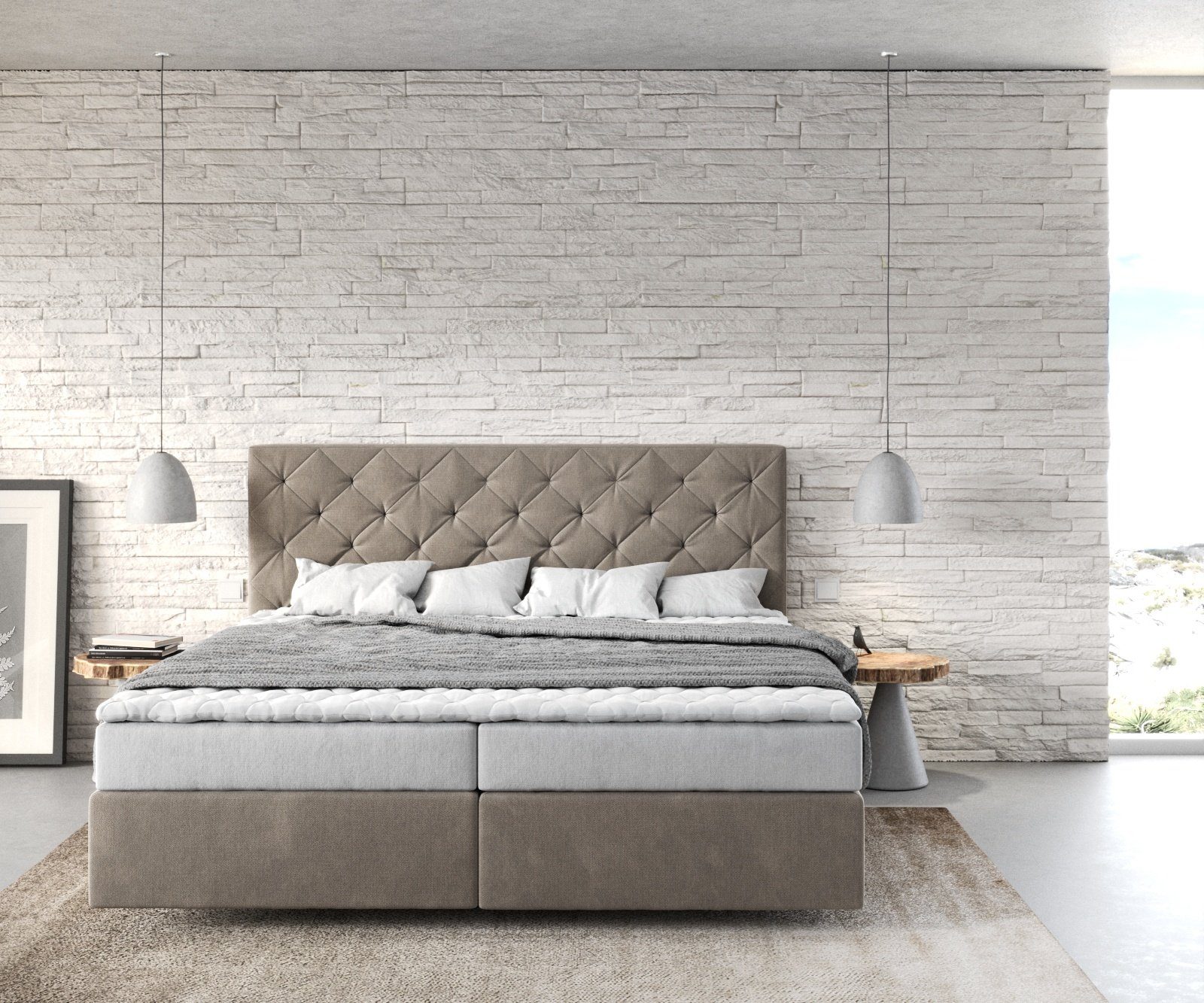 DELIFE Boxspringbett Dream-Great, Mikrofaser Beige 180x200 günstig online kaufen