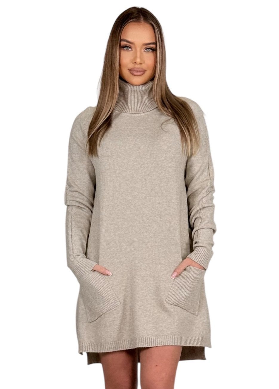 Mississhop Strickkleid Damen Strickkleid A-Linien Kleid mit Rollkragen und günstig online kaufen