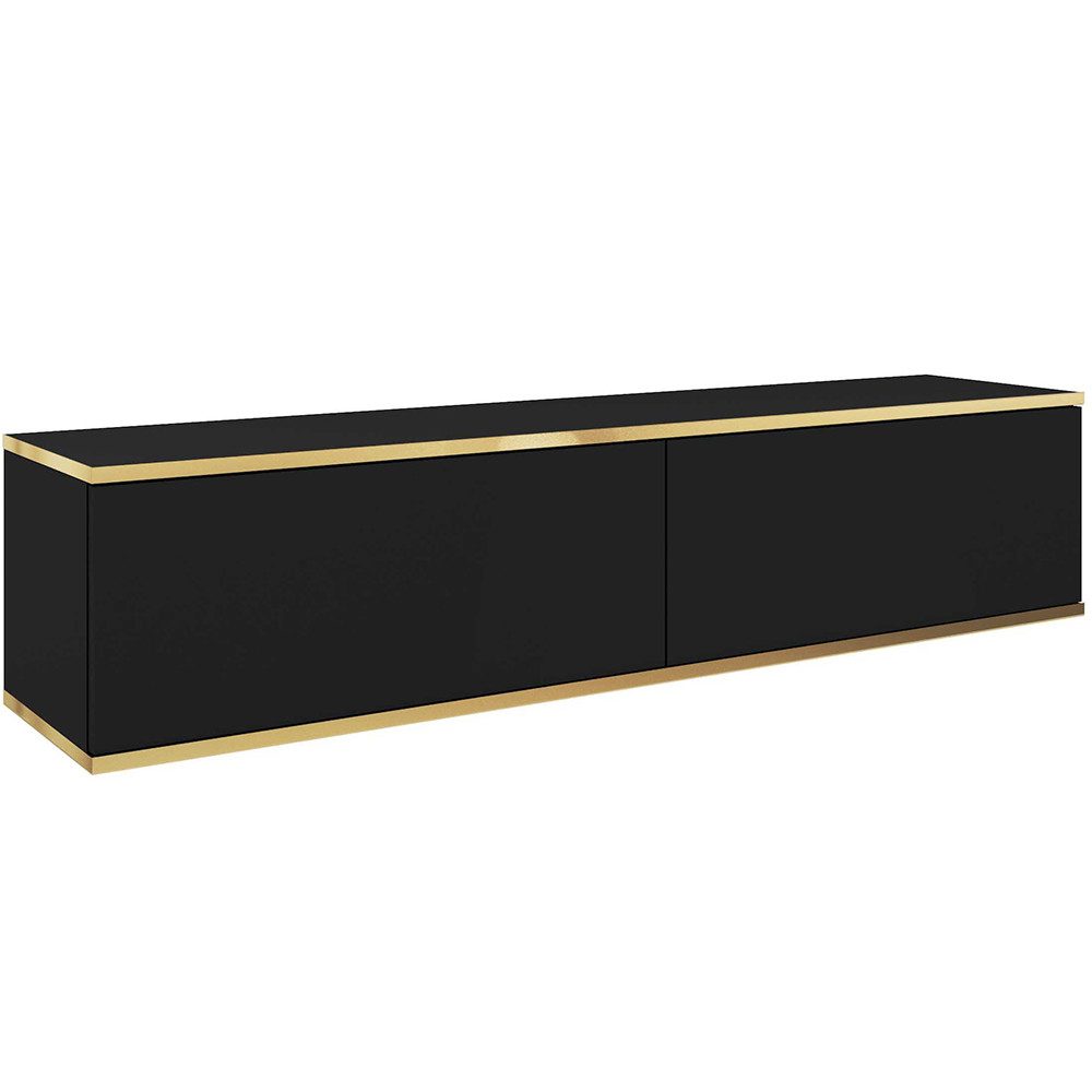 Lomadox Lowboard OLOVO-160, Schwarz, goldfarbene Akzente, 135 cm Breit, wandhängend