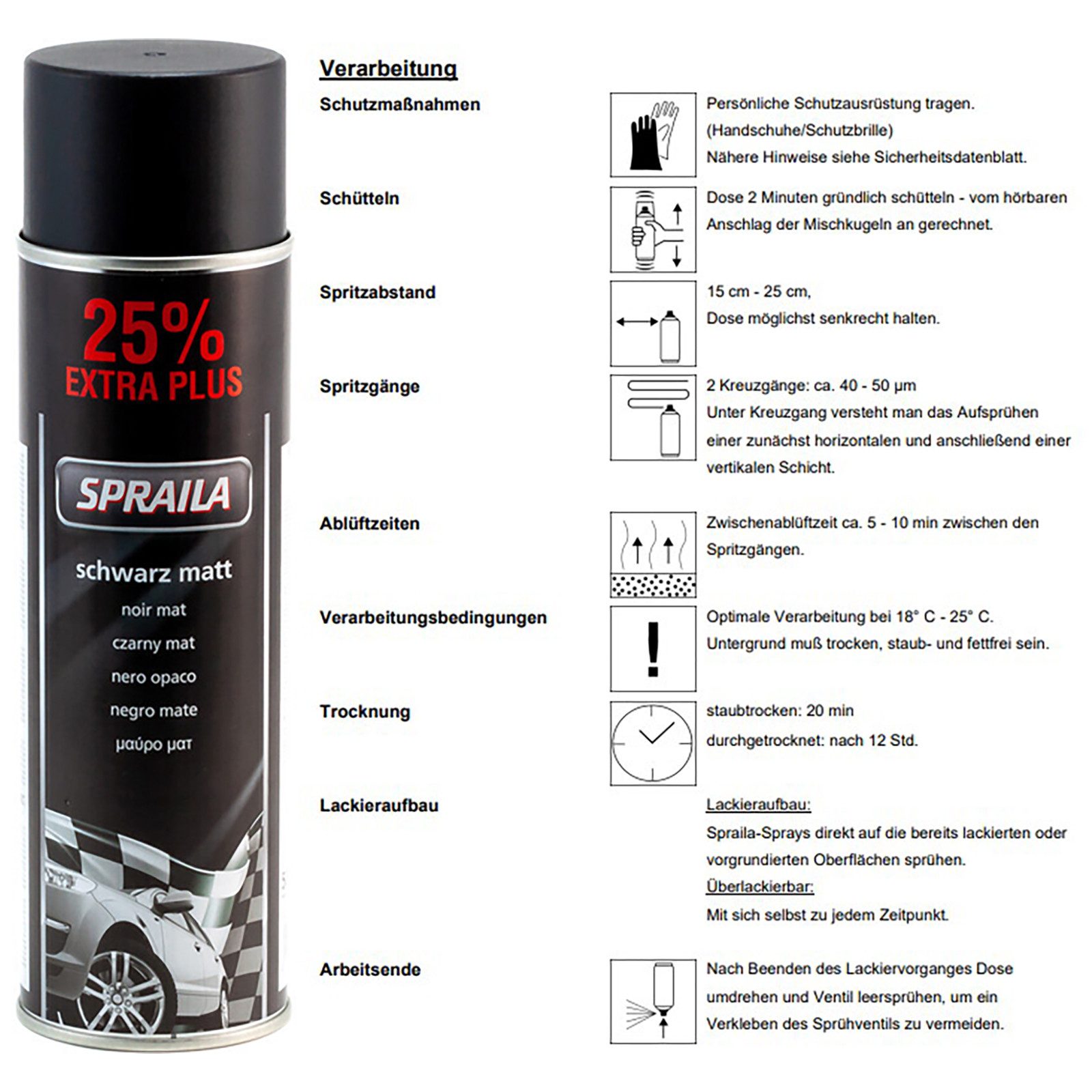 belton Sprühlack 1 x Auto Lackspray Dose Spraila Schwarz Matt 500ml