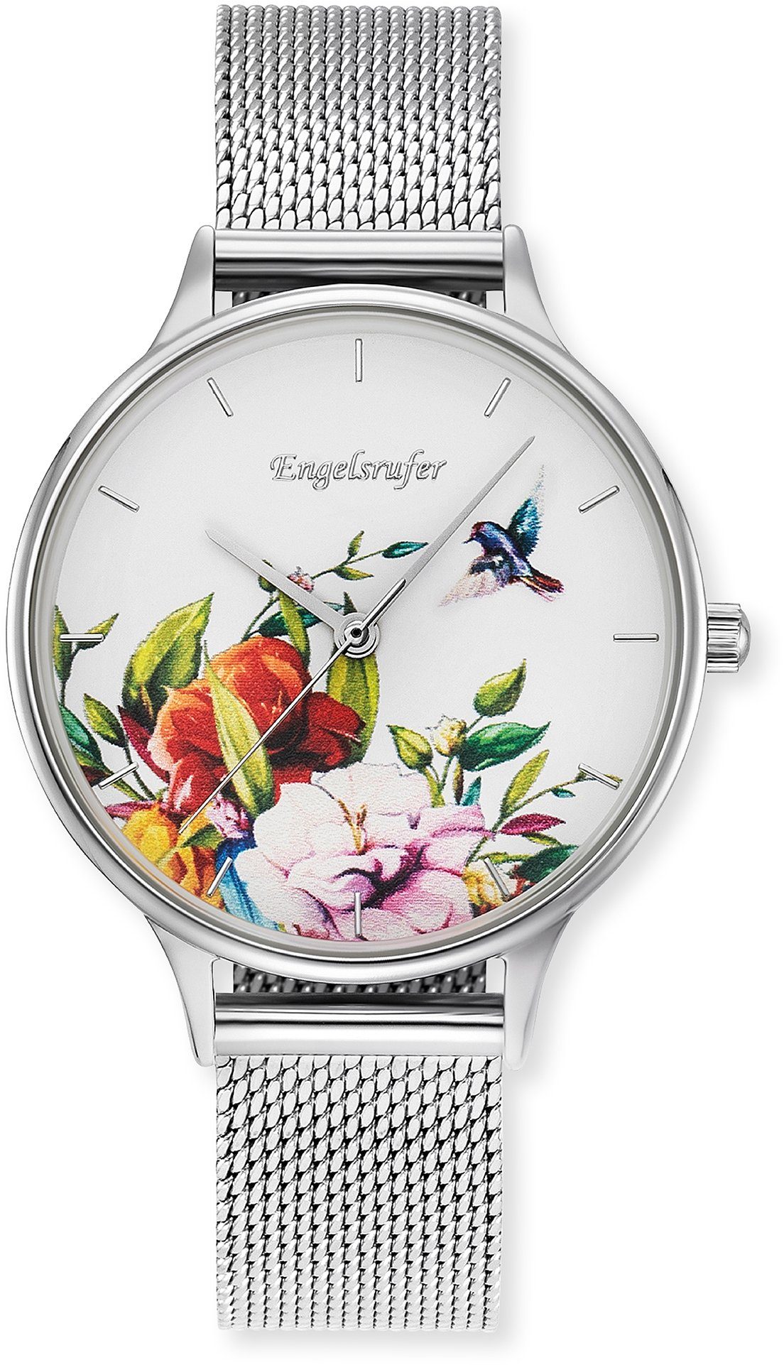 Engelsrufer Quarzuhr Flower ERWA-FLOWER1-MS-MS, Armbanduhr, Damenuhr, Edelstahlarmband, analog