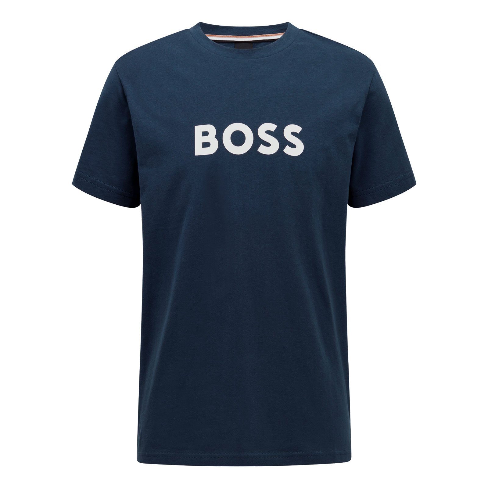 BOSS T-Shirt RN Sun Protection großem Markenprint navy Brust 415 auf mit der