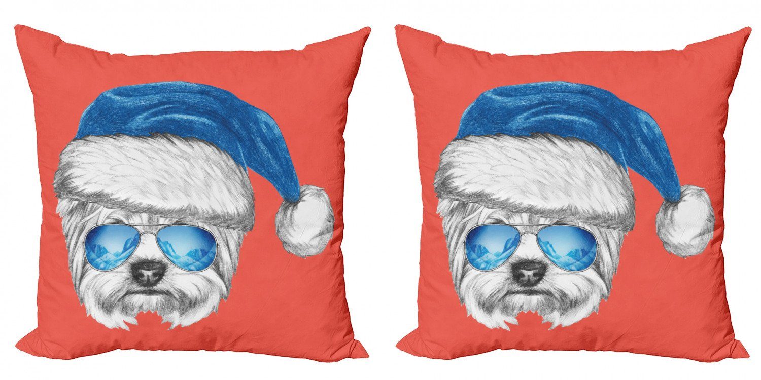 Digitaldruck, (2 Blue Yorkie Doppelseitiger Lustig Accent Abakuhaus Stück), Kissenbezüge Modern Hat Santa