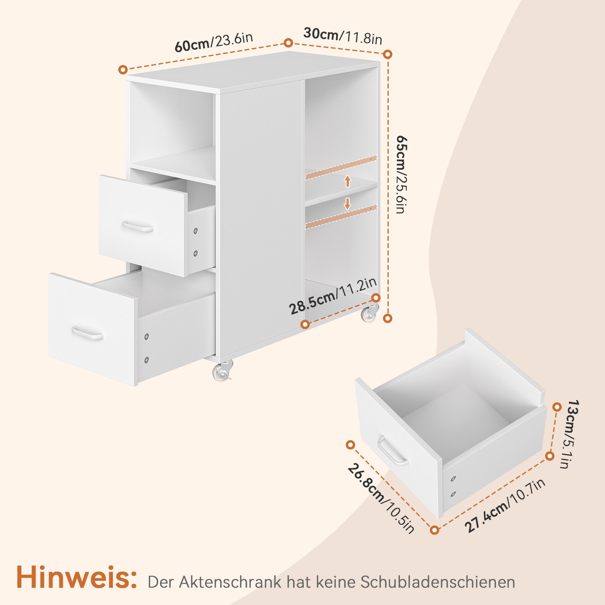 HOMECHO Rollwagen, Rollcontainer mit Schubladen auf Rollen